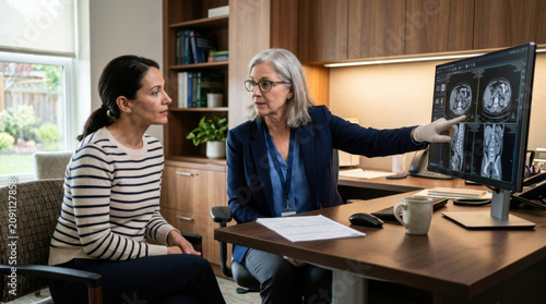 Doctor Explaining Medical Scans To Patient In Office