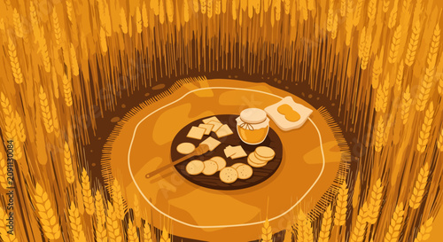 Stylized golden wheat stalks vector for harvest and organic bakery theme.