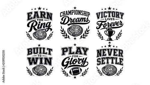 Cuadro en lienzo Motivational athletic typography designs featuring champion rings trophies and f