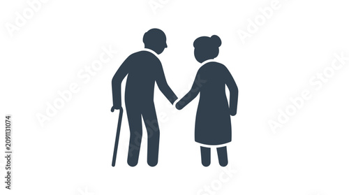 Elderly couple holding hands together.