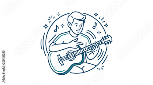 Slika na platnu Man Playing Acoustic Guitar Music.