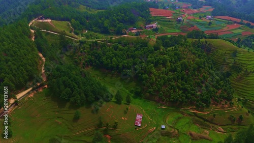 Aerial View of Khulekhani Dam With Terraced Hillside Bhedafarm , Nepal