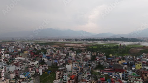 Aerial View of Kathmandu City With Airport and Mountains , Pepsicola , Tribhuwan International Airport