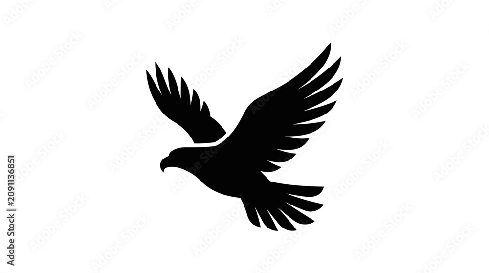 Fototapeta premium Black silhouette of a majestic soaring eagle isolated on white background