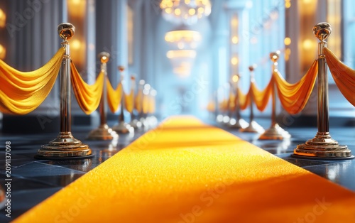 Elegant Aisle with Red Carpet and Golden Barriers for Induction Ceremony