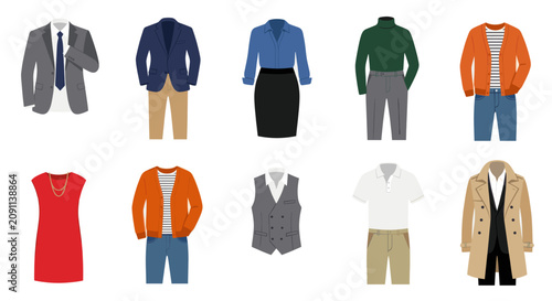 Formal and casual business attire garment icons.