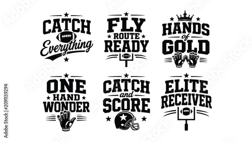 Collection of American football themed typographic designs and graphic elements for sports enthusiasts