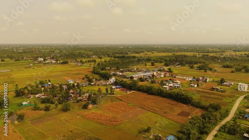 Aerial View of Village Cluster With School Building Nepal	
