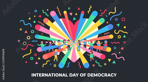 International Day of Democracy Celebration with Diverse People and Heart Illustration