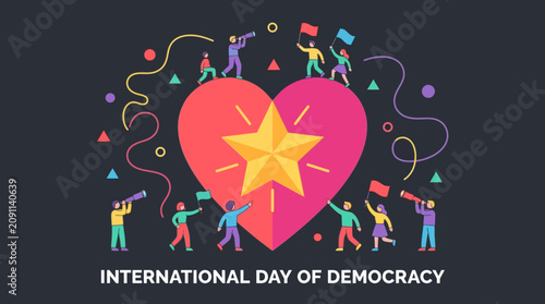 International Day of Democracy Celebration with People and Heart Shape