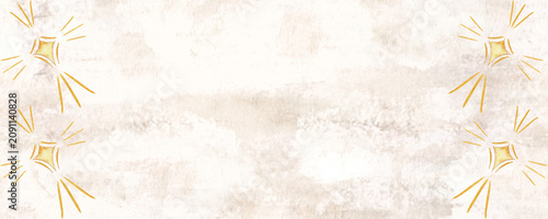 Christmas frame with golden hand-painted stars on a soft cloud white background. Elegant watercolor airy banner composition, ideal for luxury holiday cards, invitations, branding, packaging, prints