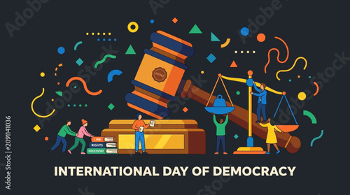 International Day of Democracy Concept with Gavel and Scales of Justice