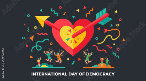 International Day of Democracy Concept with Heart and Cupid Characters