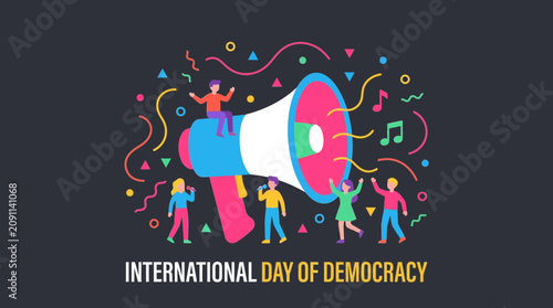 International Day of Democracy Concept with Megaphone and Diverse People
