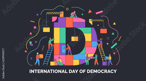 International Day of Democracy Concept with People Building a Large Letter D