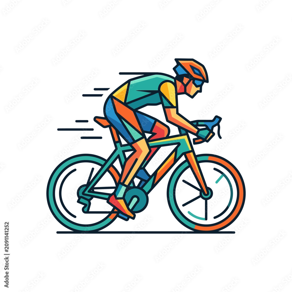 Fototapeta premium Stylized Cyclist Riding Bicycle in Motion.