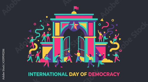 International Day of Democracy Illustration with Diverse People and Government Building