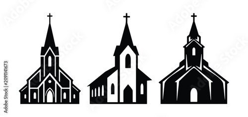 Canvastavla Three Church Silhouettes: A collection of graphic representations of church buildings
