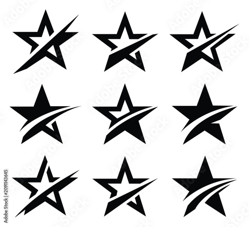 Modern black star logo swoosh vector template set isolated on white background for financial success corporate identity