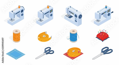 Quadro su tela Colorful flat design icons of sewing tools and accessories.