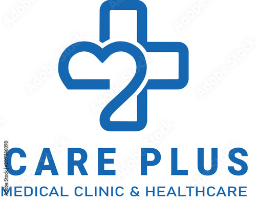 Modern Medical Clinic Logo Design with Heart and Cross Symbol, Healthcare and Hospital Branding Template in Blue Line Art Vector Illustration

