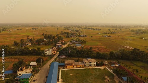 Wide Aerial View of Nepali Village and School Grounds	