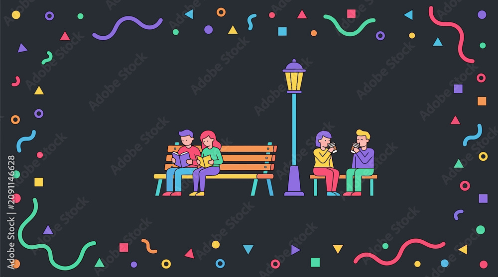 Obraz premium People Relaxing in Park Flat Vector Illustration