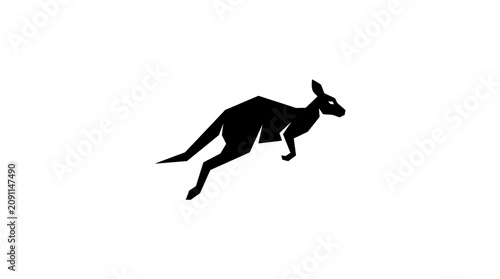 Black silhouette of a kangaroo leaping forward against a plain white background