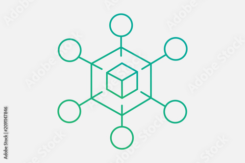 Cuadro en lienzo The image is a minimalist digital graphic featuring a blockchain or decentralized network icon set against a solid, light grey background