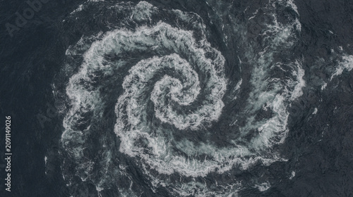 Tsunami Overhead Aerial View, Swirling Wave Pattern