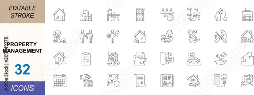 Принти на полотні Property management line icon set