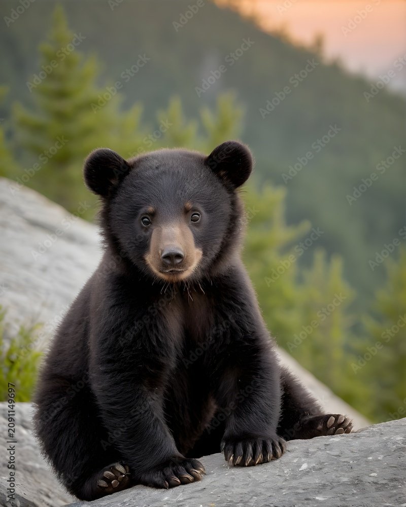Obraz premium A medium brown asiatic black bear cub fantasy animal experiment, fictional species in a stellar echo plateau