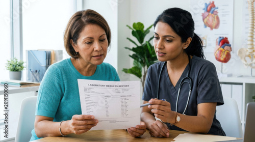 Doctor Discussing Lab Results With Patient In Consultation Room