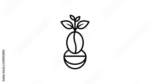 Minimalist line drawing of a stylized potted plant with leaves