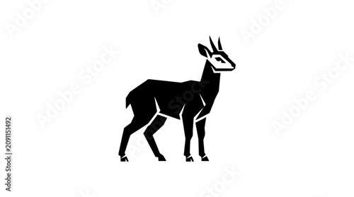 Minimalist silhouette of a standing antelope in profile against white background
