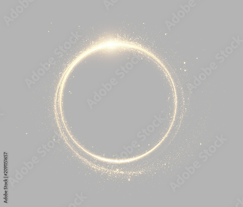 Schilderij op canvas Glowing golden ring frame with shiny light flare and sparkles on gray  backgroun
