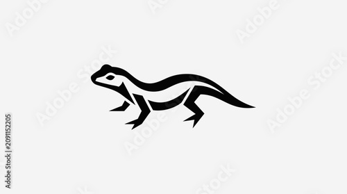 Minimalist black and white illustration of a lizard silhouette