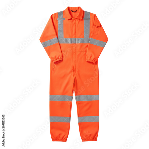 High-Visibility Orange Safety Coveralls Isolated on a Transparent Background