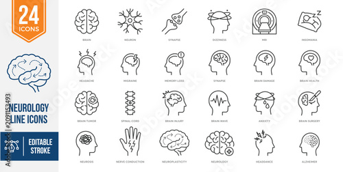 Obraz na plátně Neurology line icon set