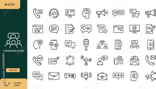 Communication Line Icons Set, Business Conversation and Social Chat Bubble Outline Symbols. Vector illustration