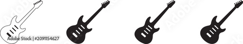 Konstfotografi Electric Guitar Musical Instrument in Different Styles Flat Vector Icon Set