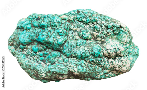 specimen of mineral from geological collection - natural green turquoise rock isolated on white background