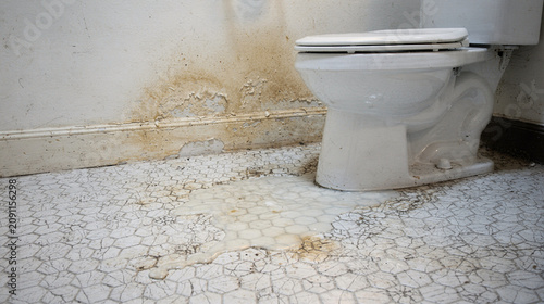 Water Damage from Leaking Toilet in Bathroom