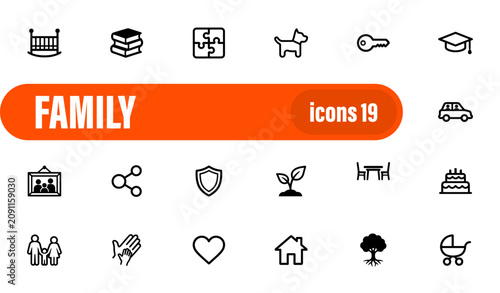 Obraz na plátně Family and life events line icon set with 19 symbols