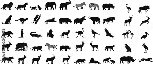Konstfotografi African Safari Animal Silhouette Vector Collection Featuring Lions, Elephants, G
