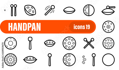 Photography Set of 19 Handpan Musical Instrument Thin Line Icons