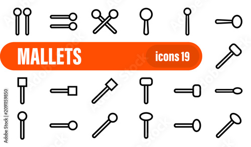 Quadro su tela Mallets and Percussion Instrument Line Icon Set