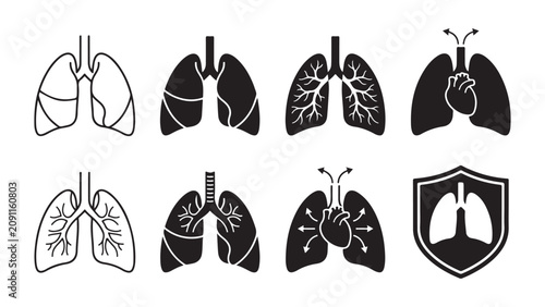 Obraz na płótnie Lungs and Heart Anatomy Icons with Breathing Process and Protection Symbol