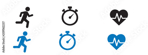 Fotografie Active Lifestyle Fitness Icons Running Cycling Swimming and Heart Rate Monitorin