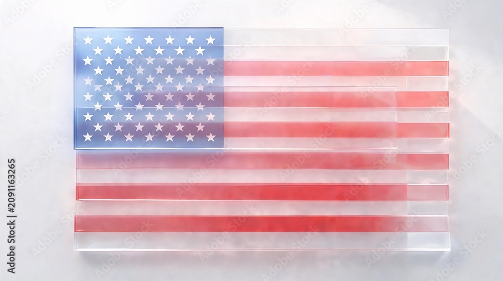 Obraz premium Modern american flag design featuring translucent glass layers with elegant red and blue geometric bar elements